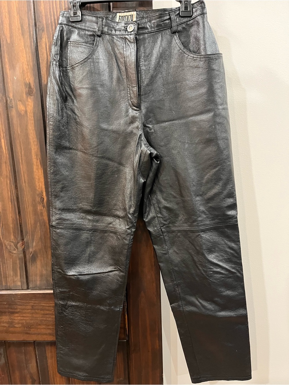 FORENZA Vintage Black 100% Leather High Rise Straight Leg Pants Women’s Size 10